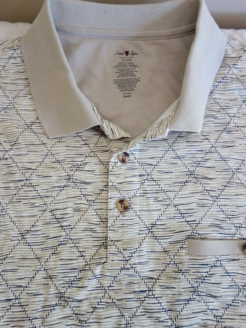 NWT DAVID TAYLOR Banded Bottom Golf Polo Shirt Tan Off-White Black – Mens XL